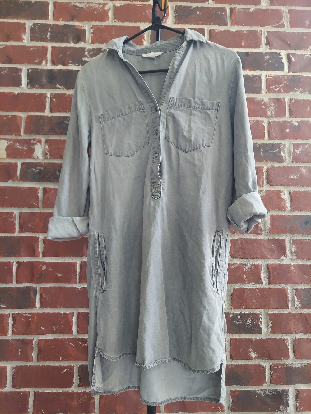 beachlunchlounge Washed Gray Long Sleeve Midi Shirt Dress Size XS